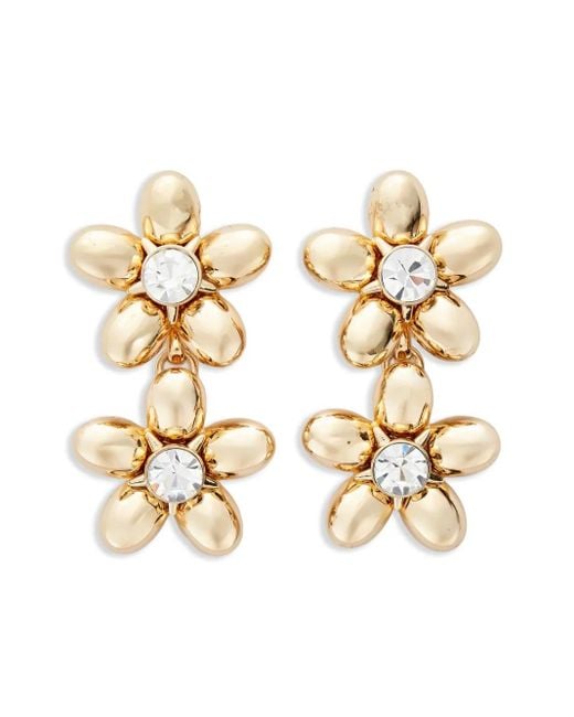 Orecchini Pendenti Double Flower di Carolina Herrera in Metallic
