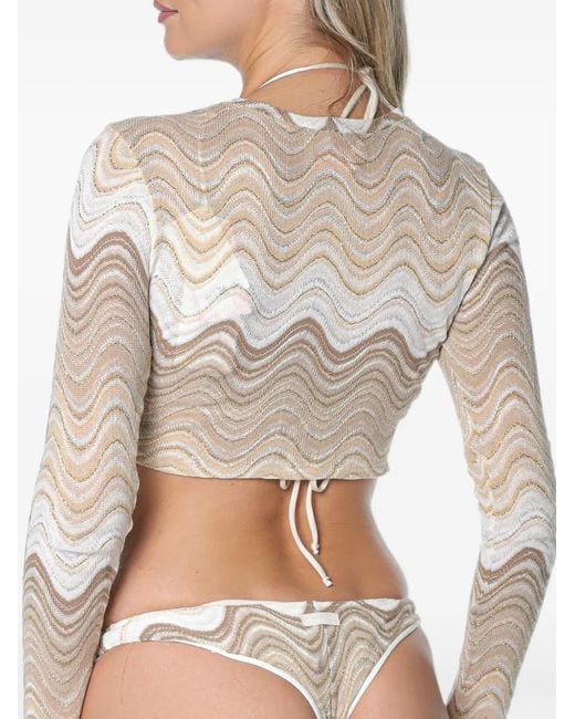 Mc2 Saint Barth Natural Siviglia Wave-Pattern Cropped Top