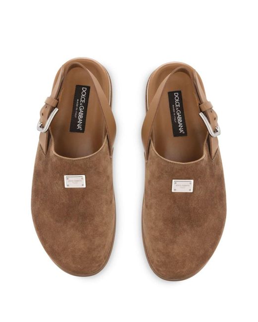 Dolce & Gabbana Brown Logo-plaque Suede Mules for men