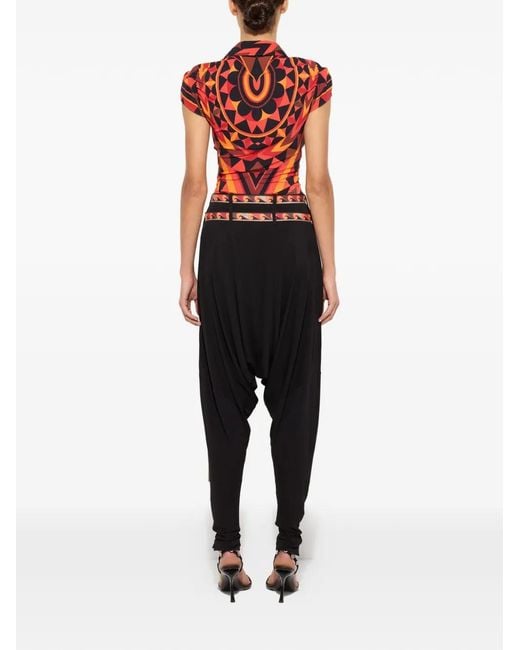 Emilio Pucci Black Pantalon Fluide Avec Ceinture Imprimée