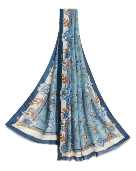 Etro Semi-transparenter Schal mit Blumen-Print in Blue für Herren