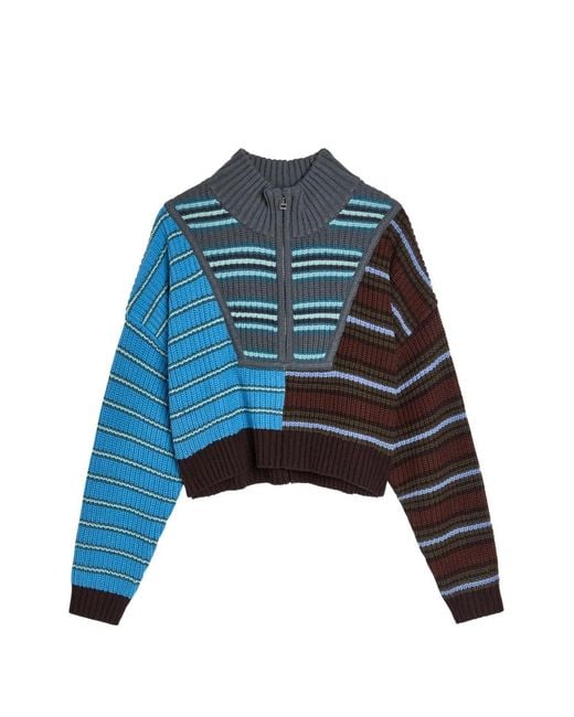 Staud Blue Hampton Striped Zip Knitwear