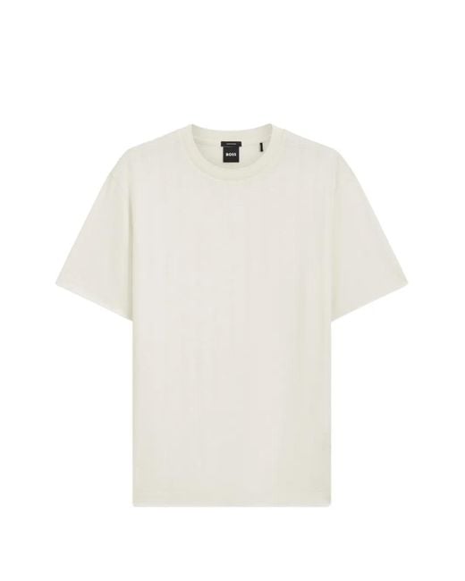 Boss White Textured Regular-Fit T-Shirt for men