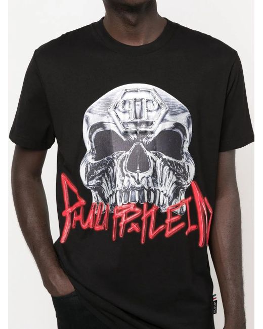 Philipp Plein Black Skull-Print Short-Sleeve T-Shirt for men