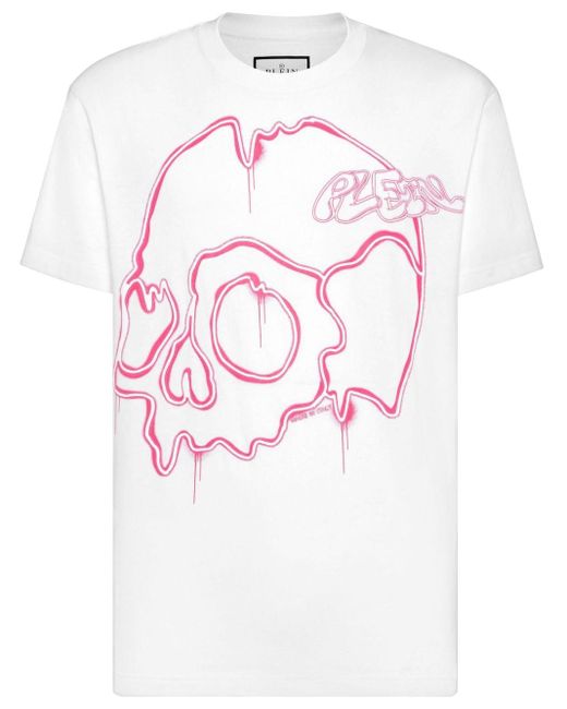 メンズ Philipp Plein Dripping Skull Tシャツ Pink