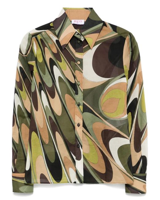 Emilio Pucci Green Onde Print Cotton Shirt
