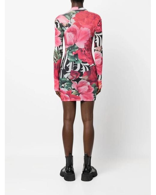Philipp Plein Pink Logo-Print Semi-Sheer Mini Dress