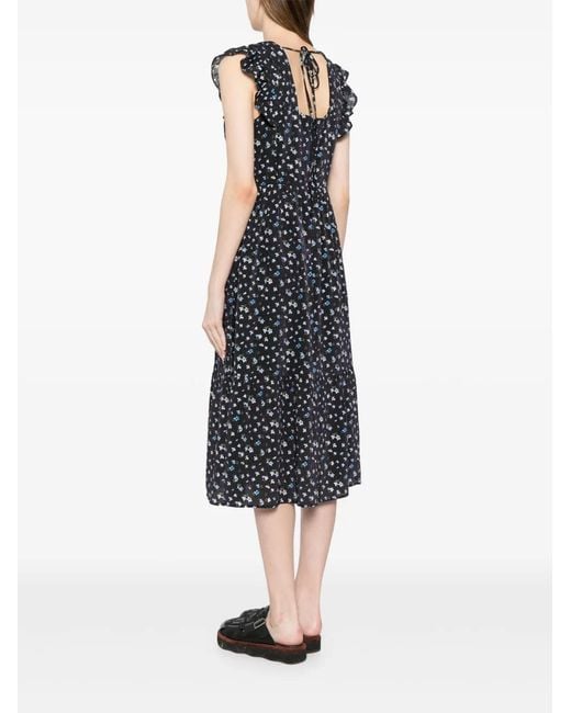 B+ AB Black Floral-Print Midi Dress