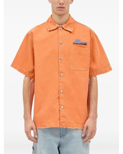 MSGM Orange Button Frayed Shirt for men
