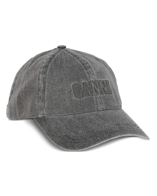 Cappello da baseball denim con ricamo di Ganni in Gray