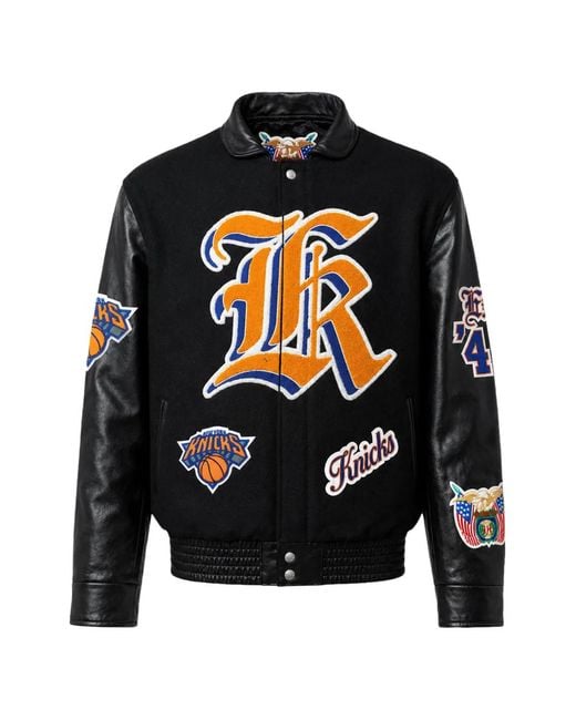 Jeff Hamilton Black New York Knicks Patch-Detail Bomber Jacket for men