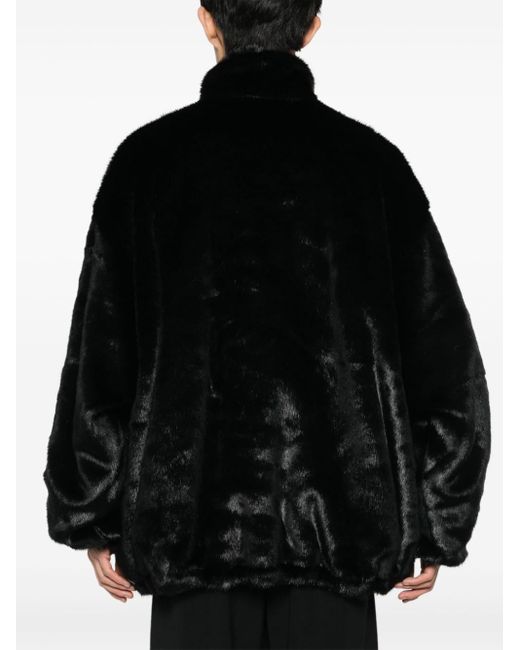 Balenciaga Black Logo-Appliqué Faux-Fur Jacket for men