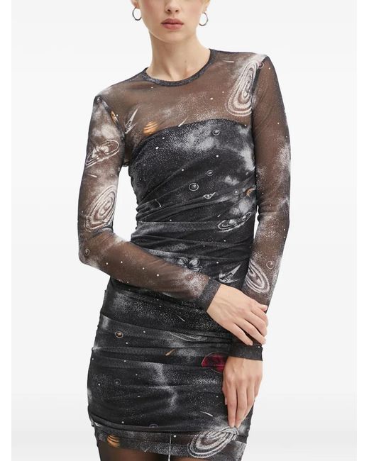 Moschino Black Long-Sleeve Graphic Dress