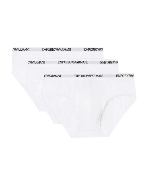 Emporio Armani White Logo-Detailed Briefs (Pack Of Three) for men