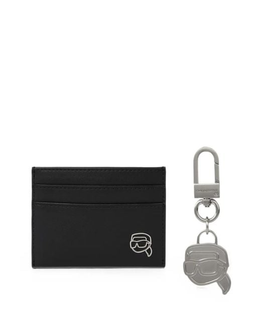 Karl Lagerfeld Black Ikon Card Holder & Keychain Gift Set for men