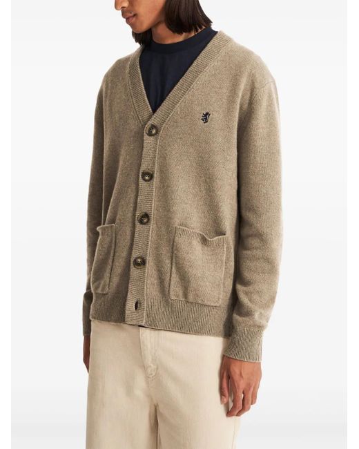 Pringle of Scotland Brown V-Neck Wool Cardigan for men