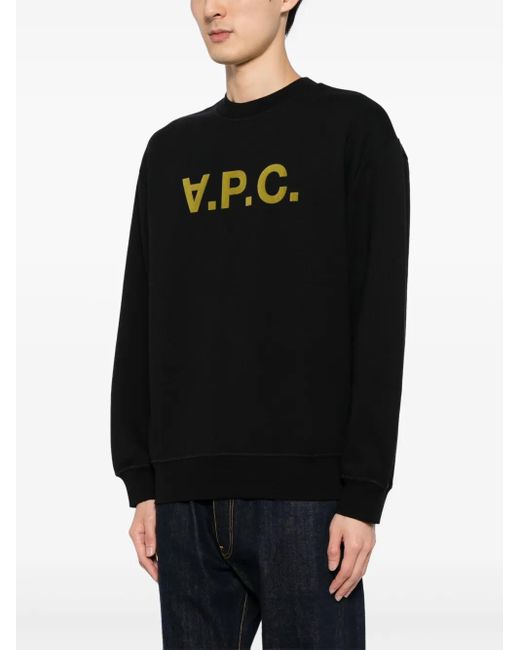A.P.C. Black Devoré Effect Logo-Print Round Neck Sweatshirt for men