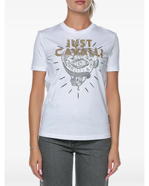 Just Cavalli White R Heart Tattoo Cotton T-Shirt