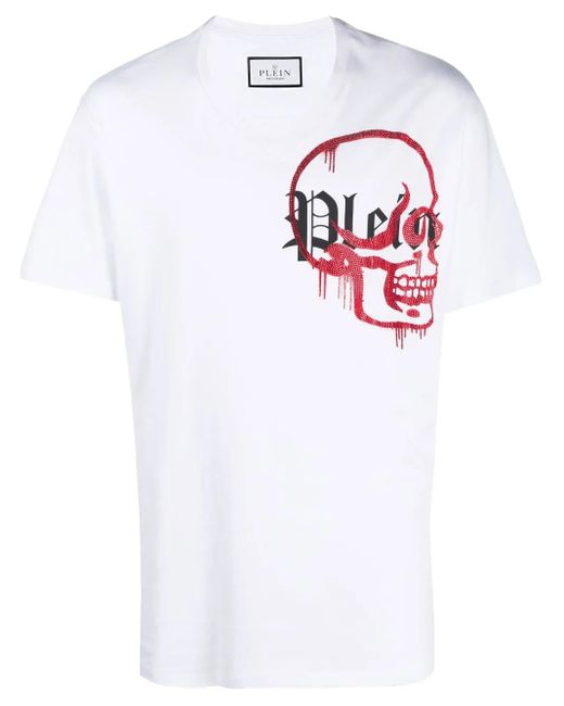 Philipp Plein White V-Neck Logo T-Shirt for men