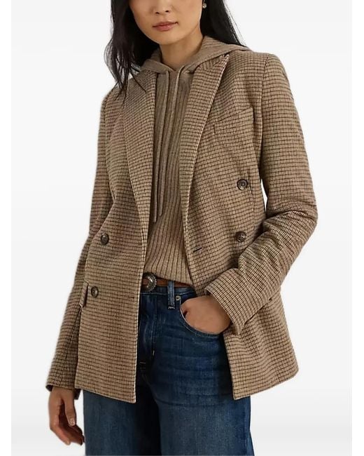 Ralph Lauren Brown Double-Breasted Checked Blazer