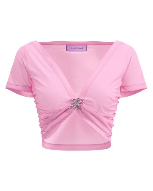 MACCAPANI Pink Angela Gathered-Detail Cropped Top
