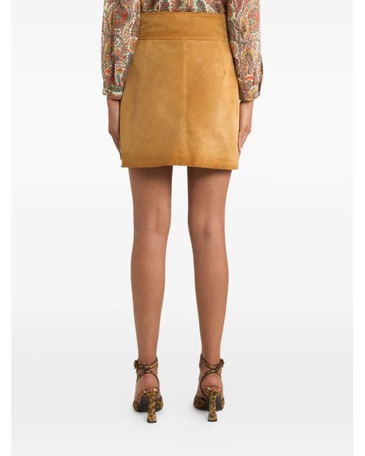 Etro Brown Buckle Button Suede Mini Skirt