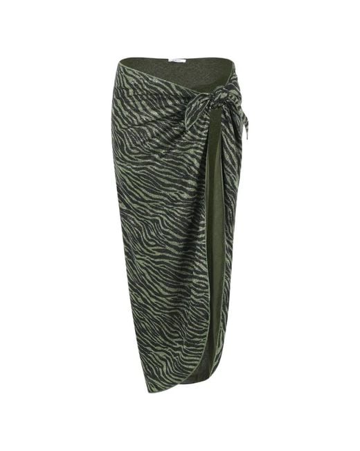 Oseree Green Animal-Print Lurex Pareo