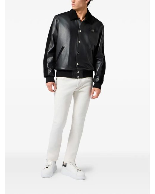 Philipp Plein Black Coster Leather Jacket for men