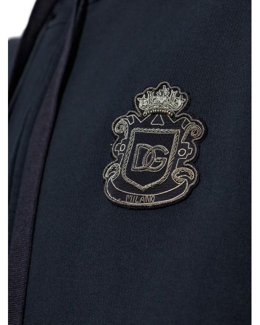 Dolce & Gabbana Blue Logo-Patch Zip-Up Hoodie for men
