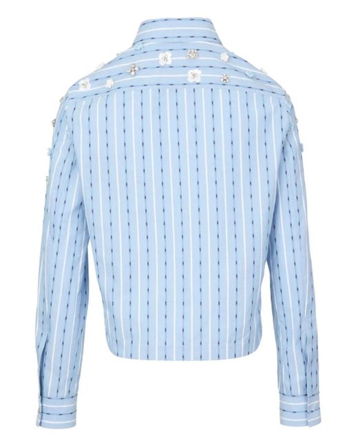 Ports 1961 Gestreept Blouse Met Bloemapplicatie in het Blue