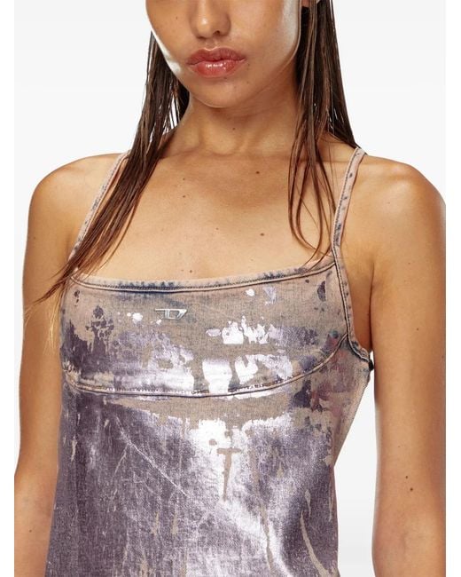 DIESEL Purple Logo-Plaque Metallic Minidress