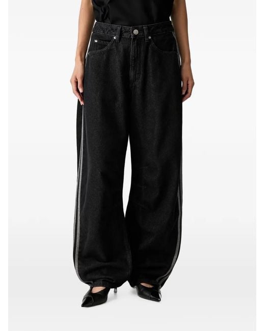 Adidas Black High-Rise Barrel-Leg Denim Pants