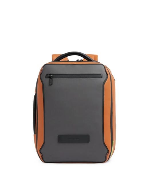 Piquadro Gray Panelled Logo-Patch Backpack for men