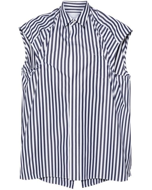 Sacai Blue Striped Poplin Sleeveless Shirt