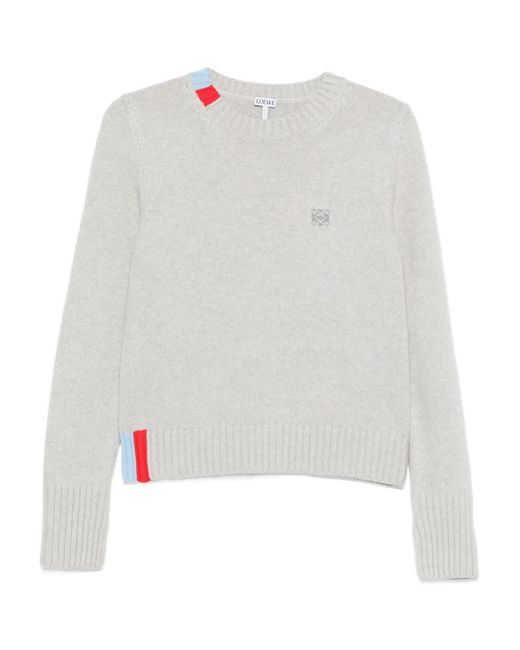 Loewe White Cashmere Crewneck Jumper