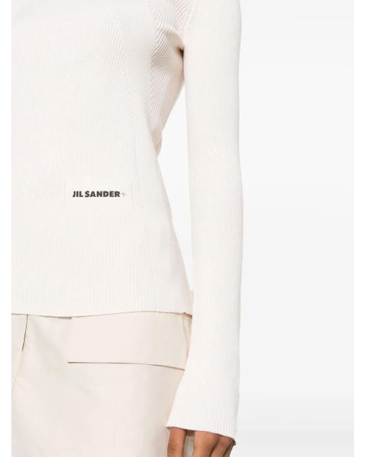 Jil Sander White Logo-Patch Ribbed-Knit Top