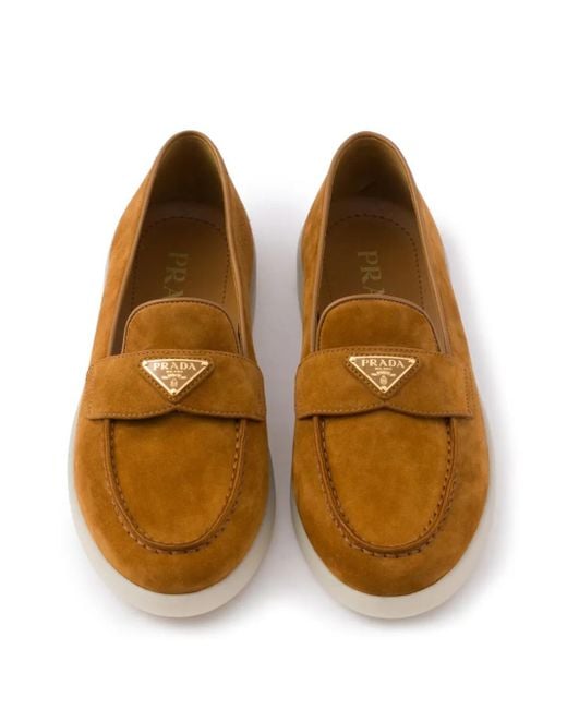 Prada Brown Suede Triangle Loafers