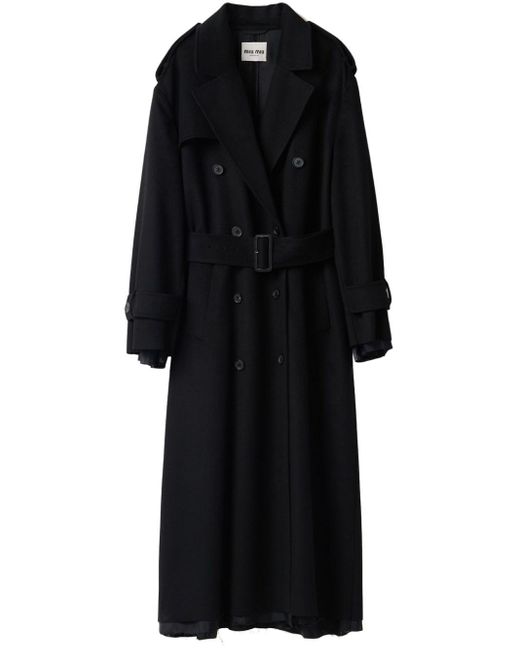 Miu Miu Black Double-breasted Velour Trench Coat