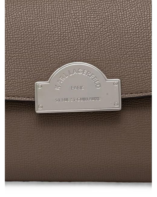 Karl Lagerfeld Brown Logo-Plaque Pebbled-Leather Shoulder Bag