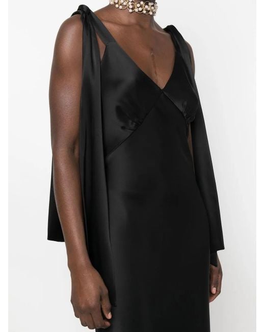 V:PM ATELIER Black Satin-Finish V-Neck Gown