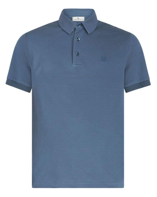 Etro Blue Polo Shirt With Embroidered Pegaso for men
