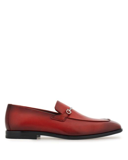 Ferragamo Red Gancini-plaque Leather Loafers for men