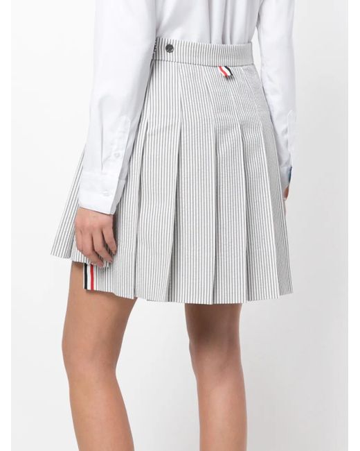 Thom Browne Gray Seersucker Pleated Mini Skirt