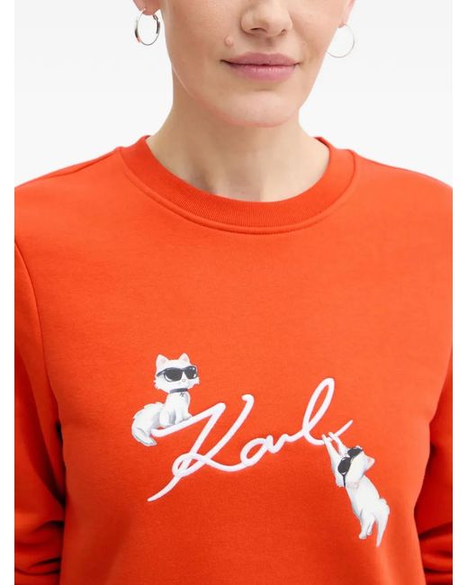 Karl Lagerfeld Orange Graphic-Print Crew-Neck Sweater
