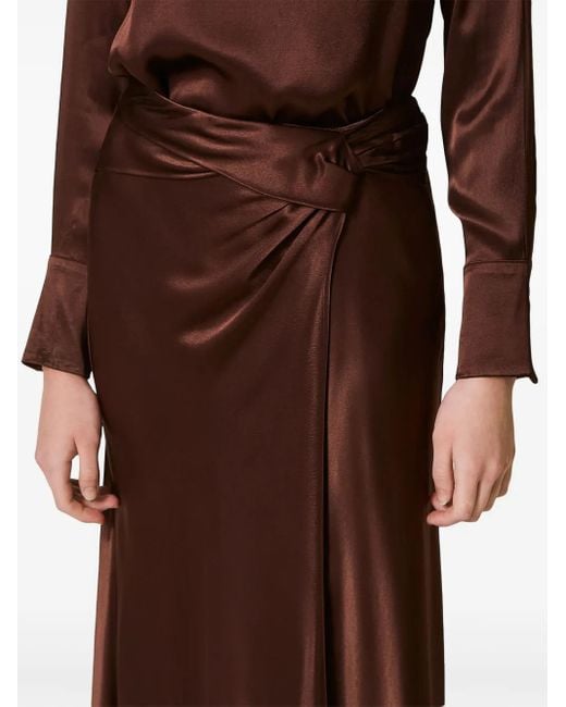 Twinset Brown Draped Satin Skirt