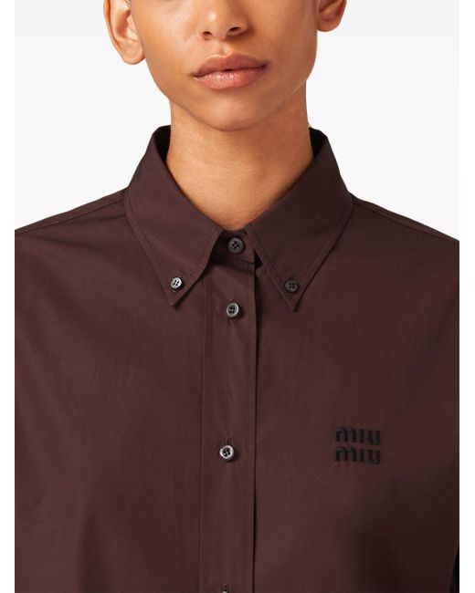 Camisa con logo bordado Miu Miu de color Brown