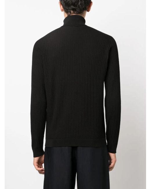 Giorgio Armani Black Roll-Neck Intarsia-Knit Jumper for men