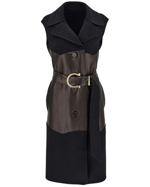 Ferragamo Black Panelled Belted Sleeveless Trench Coat