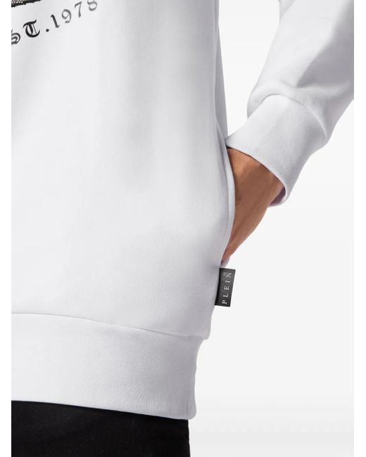 Philipp Plein White Crystal-Embellished Tiger-Print Hoodie for men