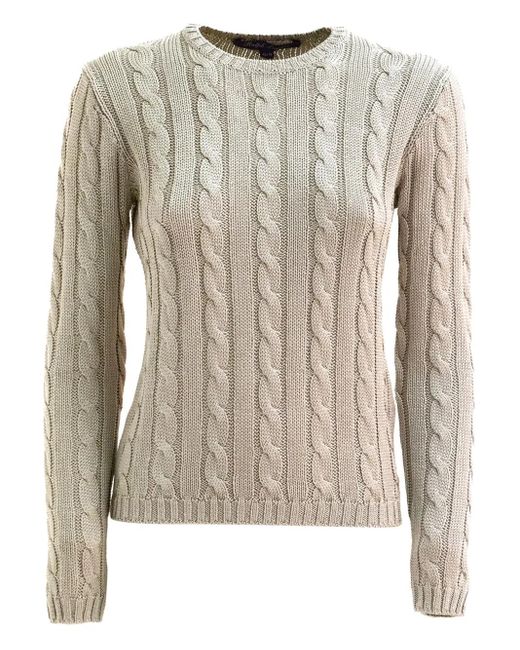 Polo Ralph Lauren Brown Cable-Knit Crew-Neck Sweater